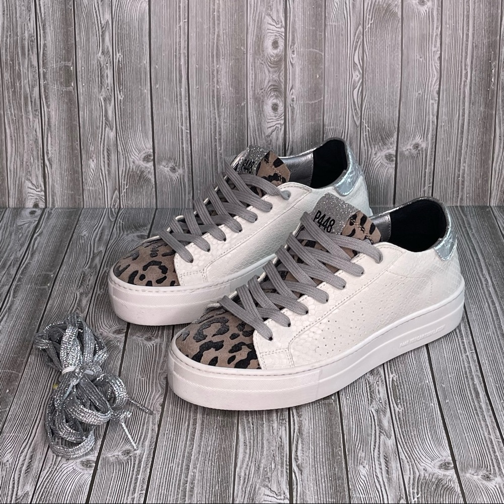 P448 Thea Platform Sneakers in Python Animal Leopard Print Cream Glitter 36 5.5